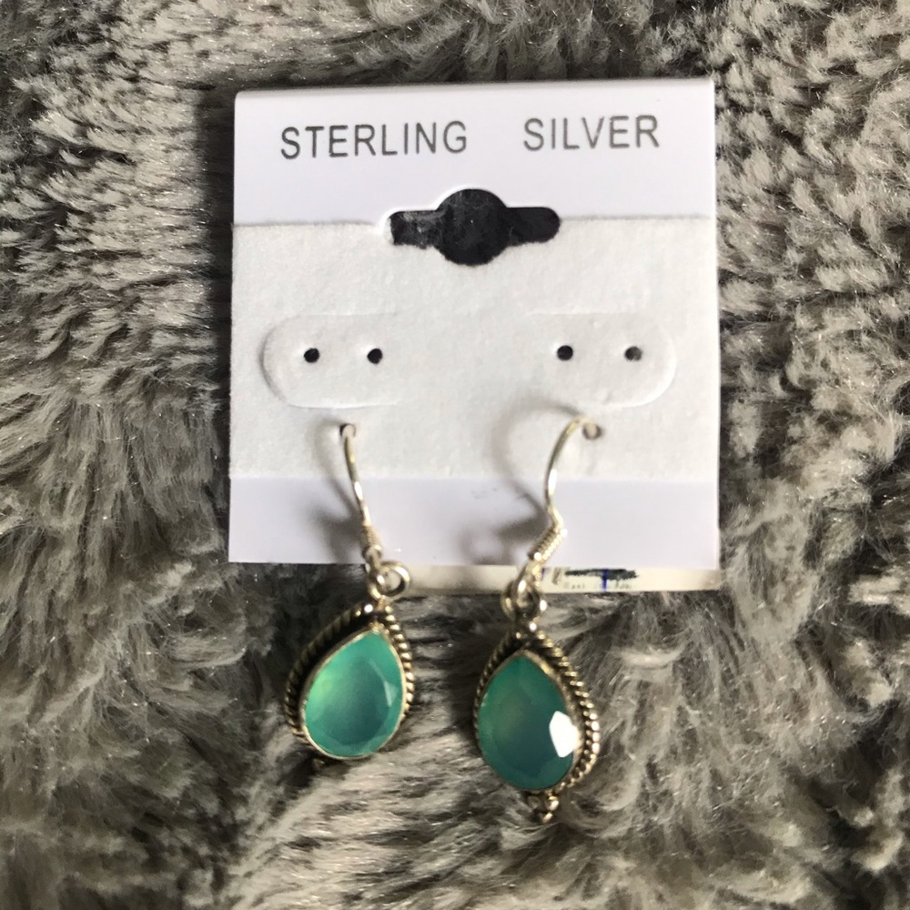 NWT Sterling Silver Aqua Teardrop Earrings